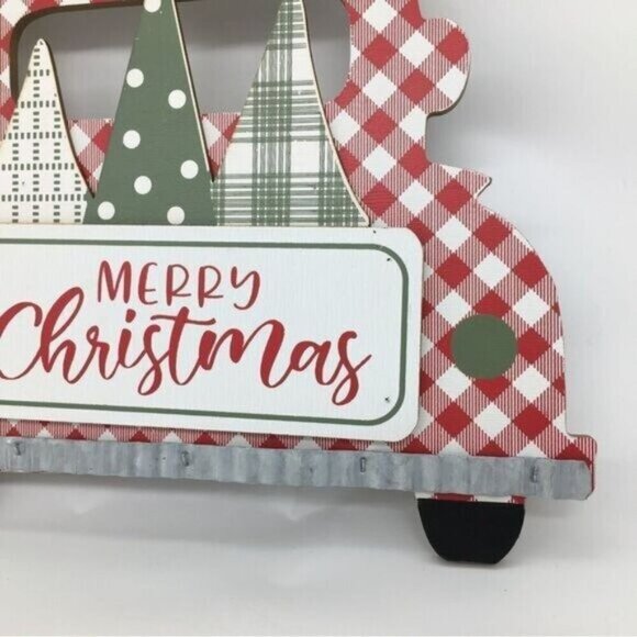 Merry Christmas Wood Wall Decor Red Plaid - Picture 5 of 7